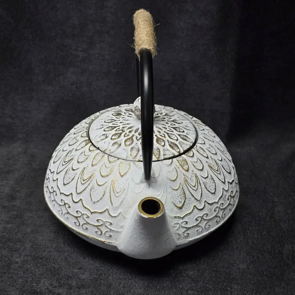 Vintage Colored Cast Iron Teapot Wicker Handle & Removable Infuser Tea Kettle